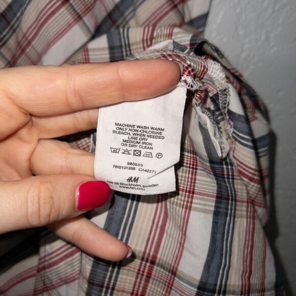 L.O.G.G. H&M Tan Red Plaid Cotton Dress Size 12 - Picture 5 of 7